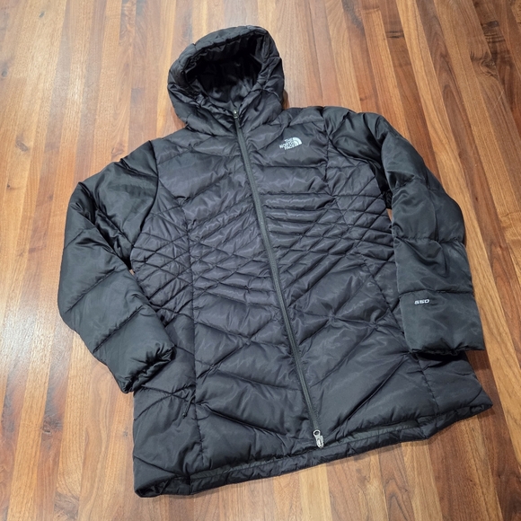 The North Face Quilted Black Hooded Aconcagua Jacket 550 Down Two Way Zip XL - Picture 1 of 13